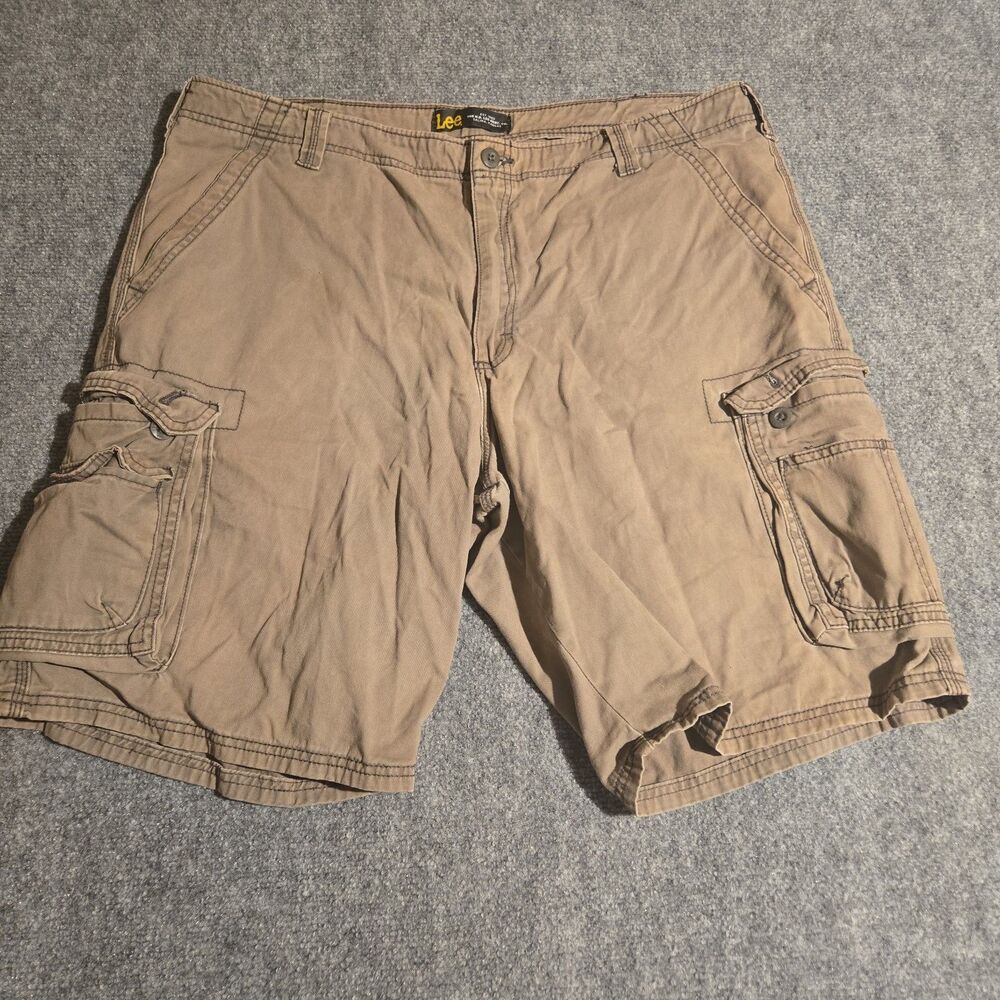 Lee Cargo Shorts Men's Size 40 Brown Button Zip Pockets 100% Cotton Outdoor